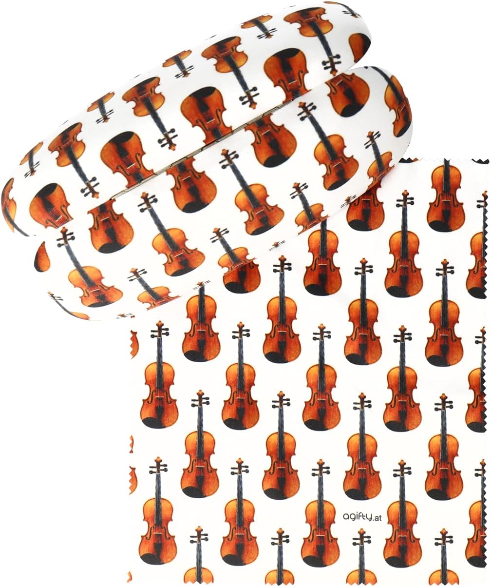 Brillenetui mit Putztuch Geige Gitarre Noten - Schönes Geschenk für Musiker, Geige