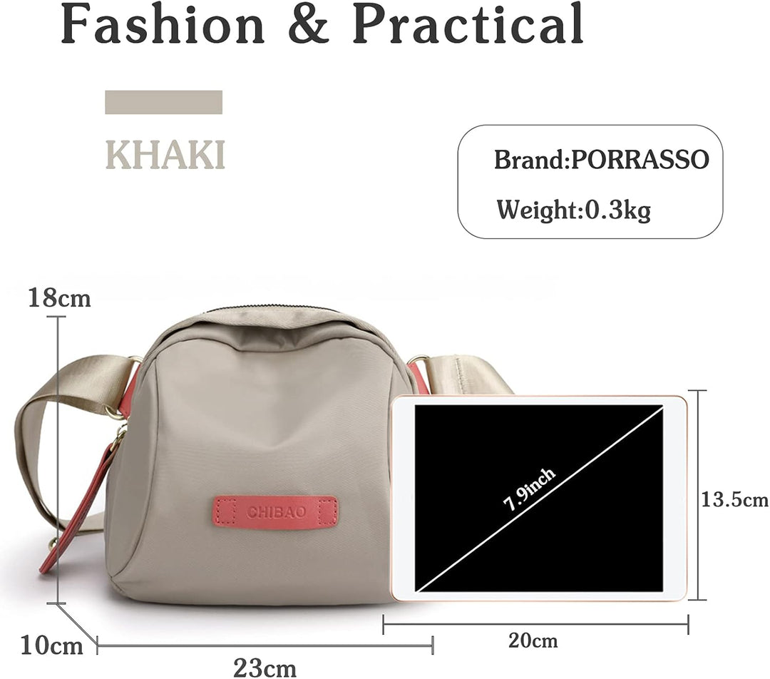 PORRASSO Damen Umhängetasche Casual Schultertasche Mädchen Gürteltasche Leicht Bauchtasche für Arbei