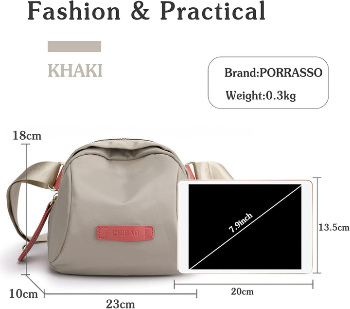 PORRASSO Damen Umhängetasche Casual Schultertasche Mädchen Gürteltasche Leicht Bauchtasche für Arbei