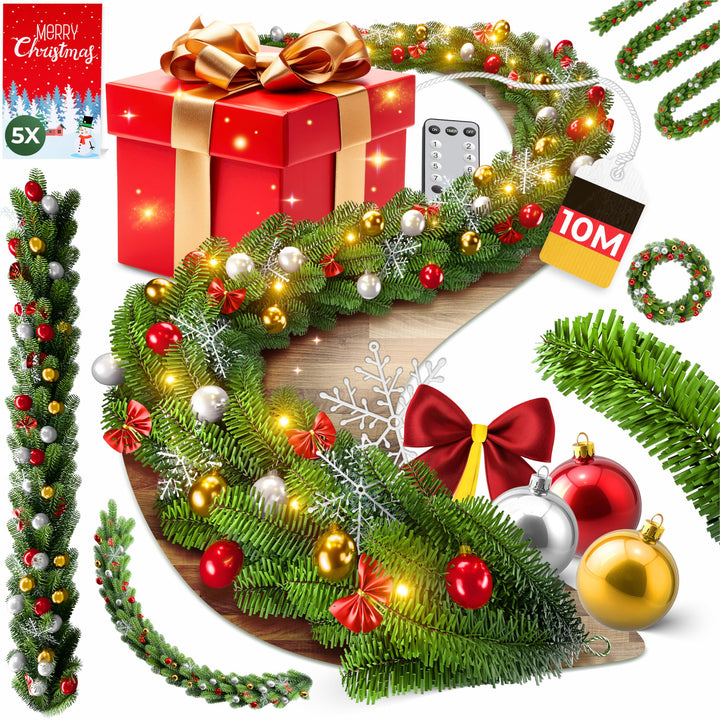 KESSER® Weihnachtsgirlande 10m mit Beleuchtung 200 LED's inkl Deko Fernbedienung - Timer - Lichterke