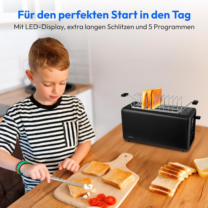 MEDION Toaster 4 Scheiben mit Brötchenaufsatz (7 Bräunungsstufen, 5 Automatikprogramme, 1.450 Watt,