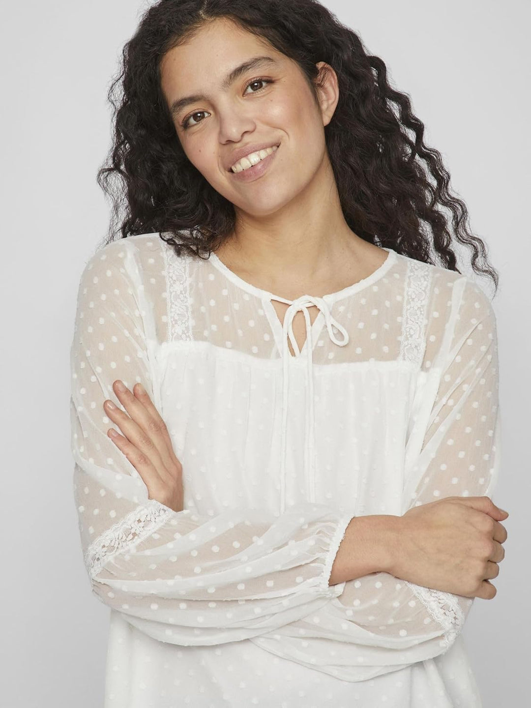 Vila Damen Viedee L/S Top/Su-Noos Bluse 34 Snow White, 34 Snow White