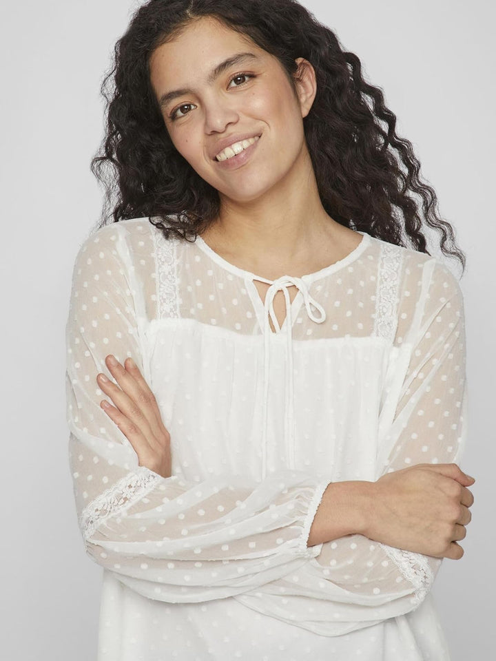 Vila Damen Viedee L/S Top/Su-Noos Bluse 34 Snow White, 34 Snow White