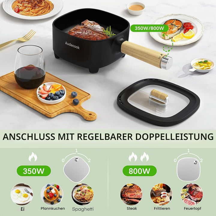 Audecook Elektrischer Hot Pot mit Dampfgarer, 2L/20cm Antihaft Elektropfanne mit Keramikglasur, Trag
