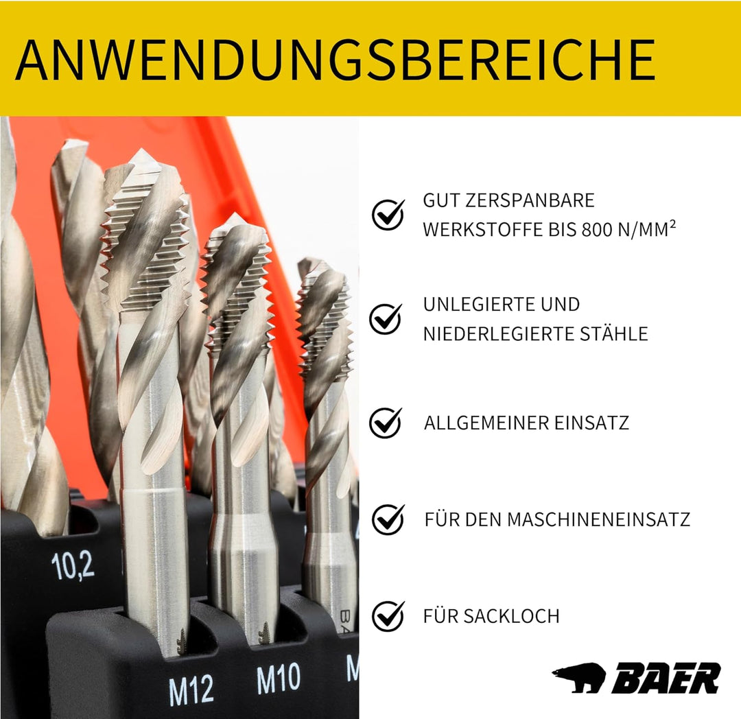 BaerCoil BAER Gewindeschneider Set HSSG: Maschinengewindebohrer Sackloch + Kernlochbohrer: M 3 - M 1