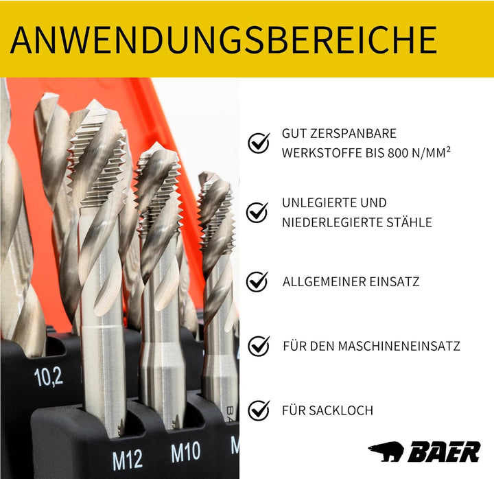 BaerCoil BAER Gewindeschneider Set HSSG: Maschinengewindebohrer Sackloch + Kernlochbohrer: M 3 - M 1