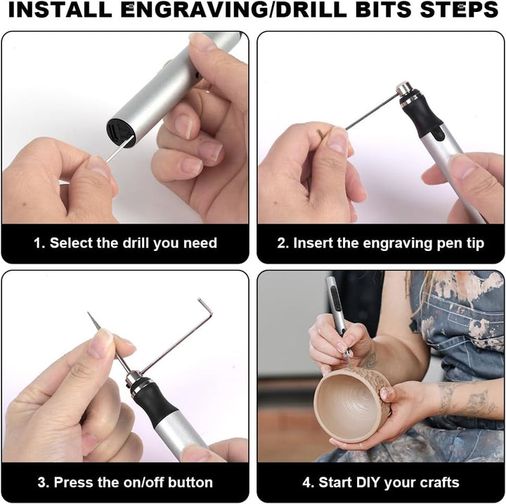 Ainiv USB Wiederaufladierbar Gravur Werkzeug Kit, Elektrischer Mini Graveur Gravurwerkzeug, Tragbar