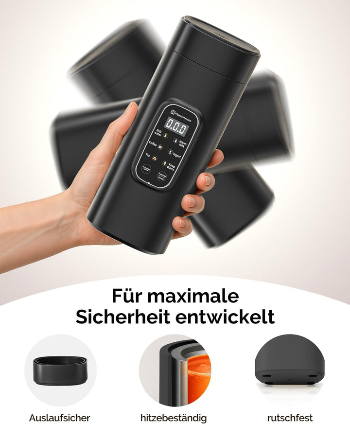 Maestri House Wasserkocher Klein 550ml, 6-in-1 Reisewasserkocher, Schwarzer Wasserkocher, Schnelles