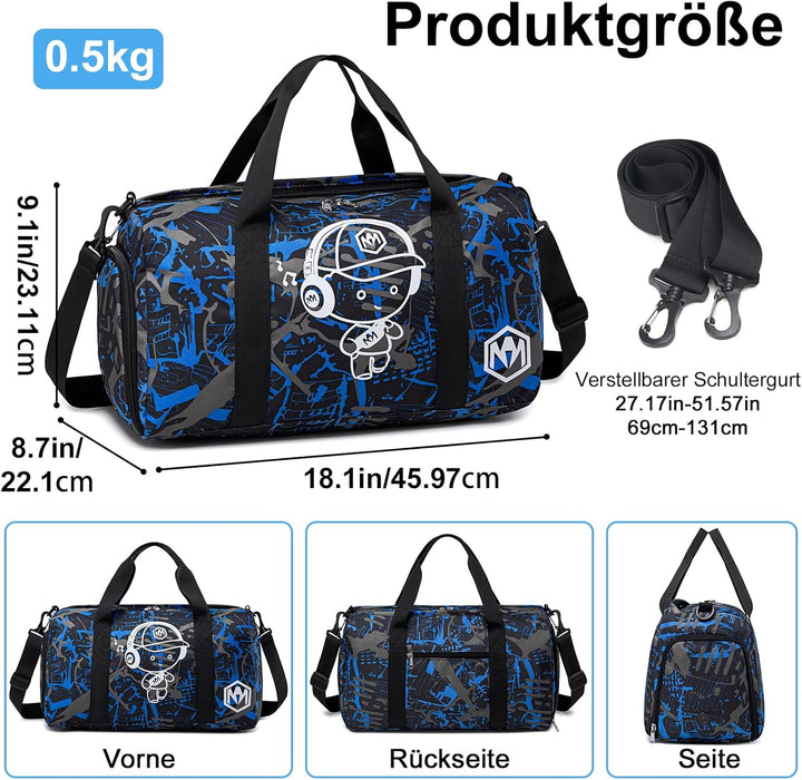 Sporttasche Kinder Schwimmtasche Jungen Damen mit Schuhfach und Nassfach Badetasche Teenager Kleine