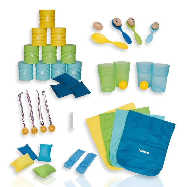 alldoro 68750 XXL-Kinder-Partyspiele-Set, 6 Outdoor-Spiele für Geburtstage, Gartenspiele mit Eierlau