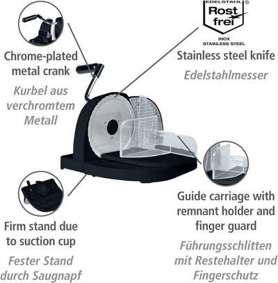 WENKO Brotschneidemaschine Schwarz, Schneidemaschine für Brot aus Kunststoff mit Edelstahlmesser, Fü