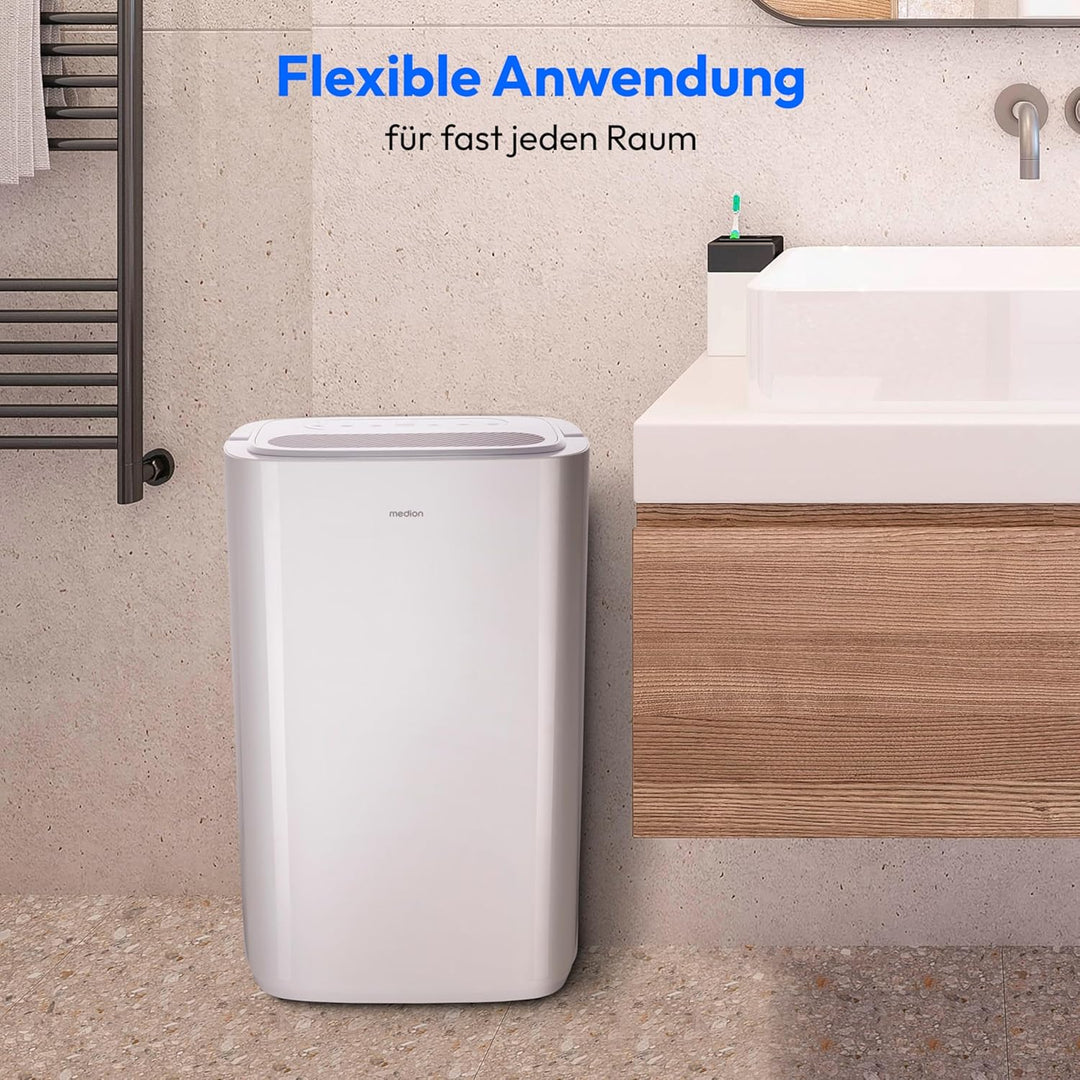 MEDION DH20 Luftentfeuchter elektrisch (bis zu 100m³ (20m²), 20Liter/24h, 43db leise, elektrischer R