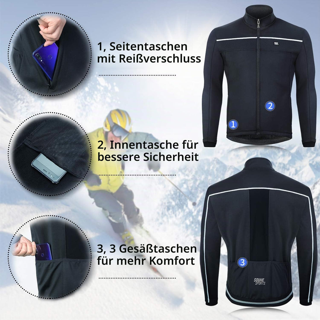 Souke Sports Fahrradjacke Herren Winter Thermo Radjacke Winddichte &amp; wasserdichte mit Reflektierende