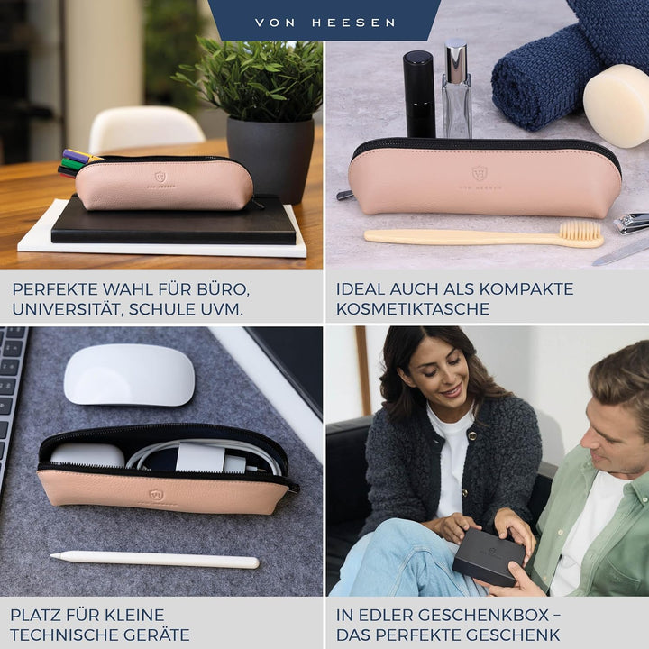 VON HEESEN® Echtleder Federmäppchen Leder Federmappe Etui für Stifte Mäppchen Schule Federtasche Uni