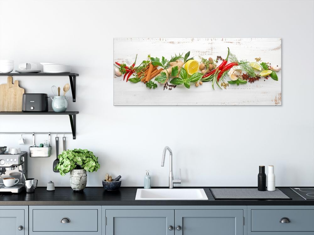 artissimo, Glasbild XXL, 125x50 cm Querformat, AG5402A, Küche: Kräuter und Gewürze, Küchen-Bild aus