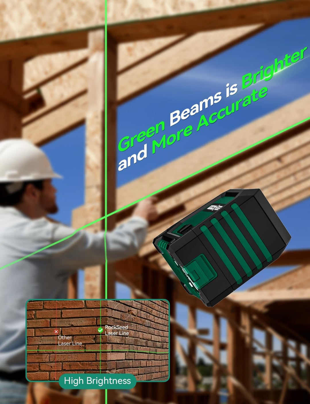 RockSeed Doppelmodul Kreuzlinienlaser, Selbstnivellierend Linienlaser, Horizontal und 150° Vertical