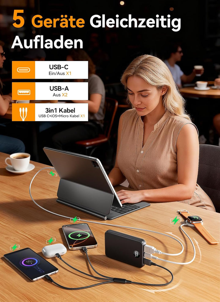 Power Bank 27000mAh, Ultra Kompakte Powerbank Schnellladen USB C, Externer Akku mit LED Display & 3-
