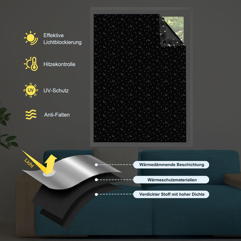 OBdeco Tragbares Verdunkelungsvorhänge Reise Rollo 100% Verdunkelung Saugnäpfe einfach anzubringen p