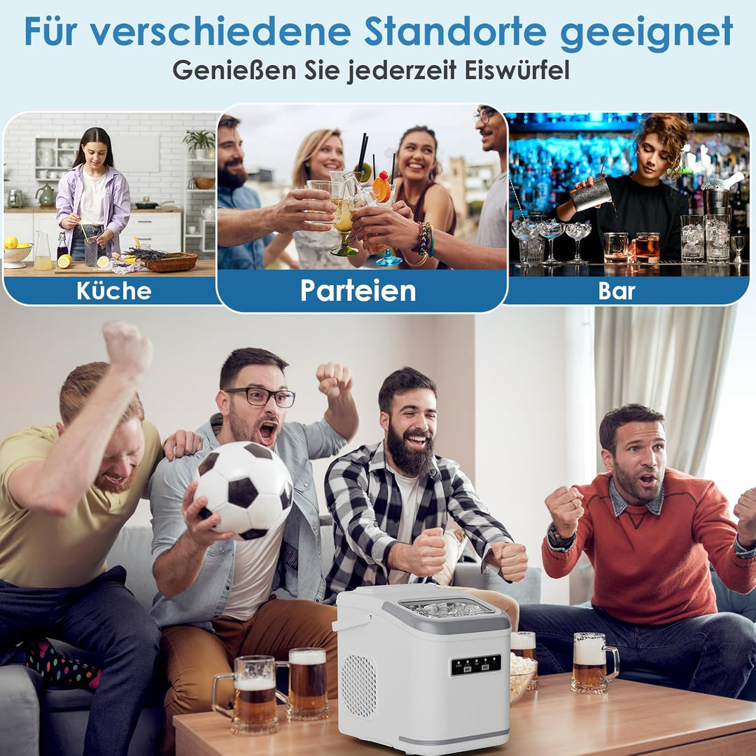 Eiswürfelmaschine, 12,0 kg24H, 9 Eiswürfel in 6 Minuten, 2 Grössen von Bullet Ice, Selbstreinigende