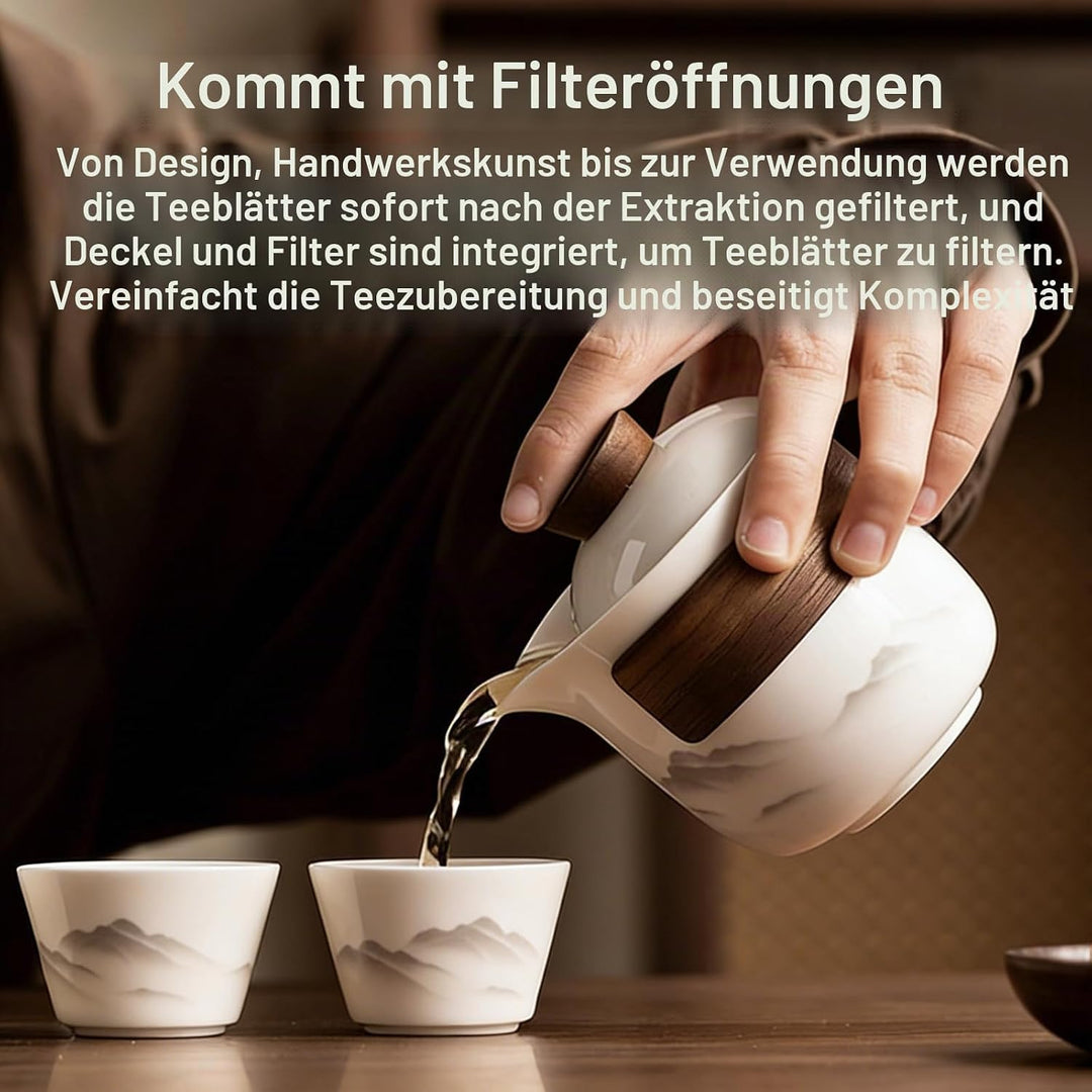 BAIFULAI Chinesisches Gongfu-Tee-Set: Tragbares Keramik-Teeset mit 1 Kanne (200 ml) und 3 Tassen (45