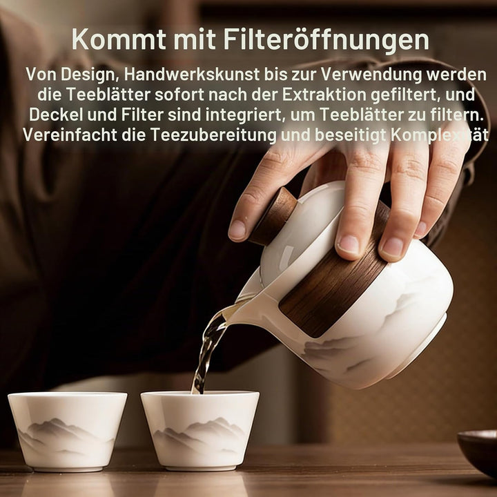 BAIFULAI Chinesisches Gongfu-Tee-Set: Tragbares Keramik-Teeset mit 1 Kanne (200 ml) und 3 Tassen (45