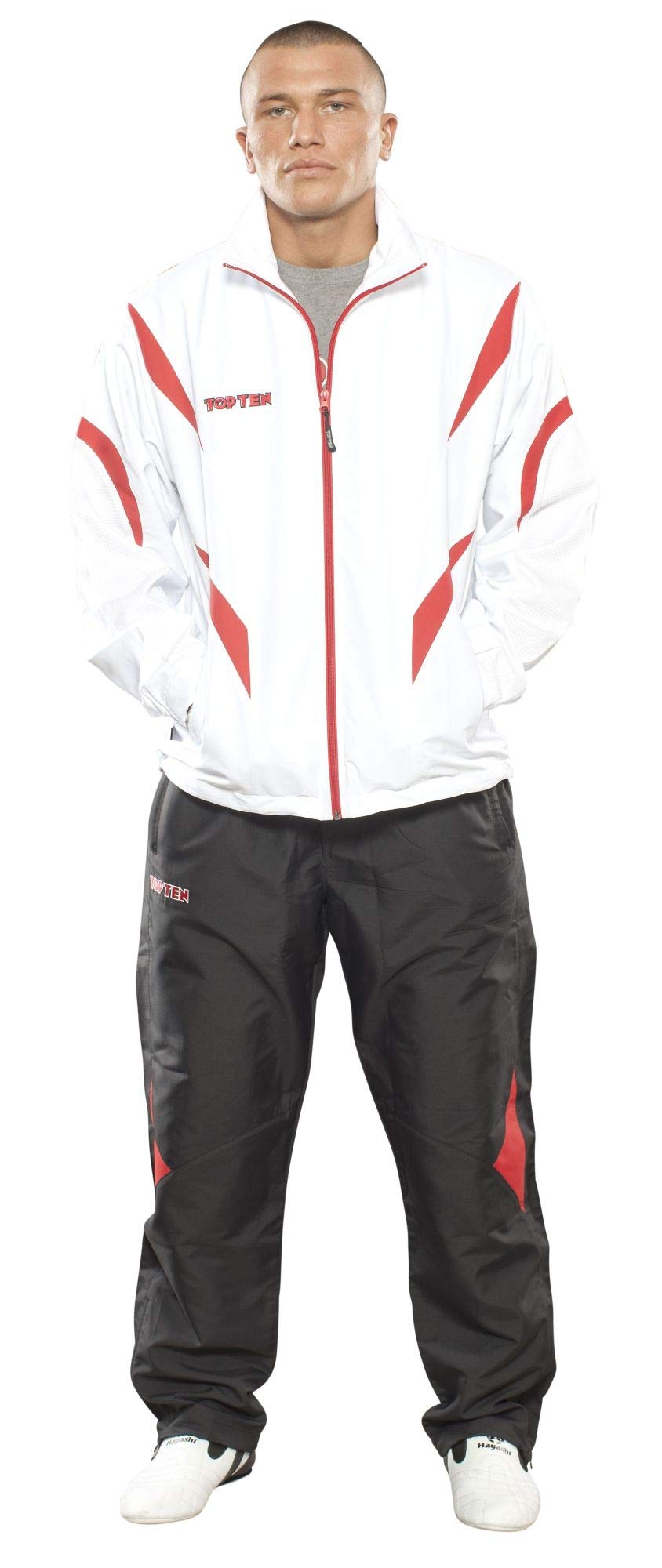 TOP TEN Fitnessanzug „Premium Quality“ mit schwarzer Hose XXS Weiss - Rot, XXS Weiss - Rot