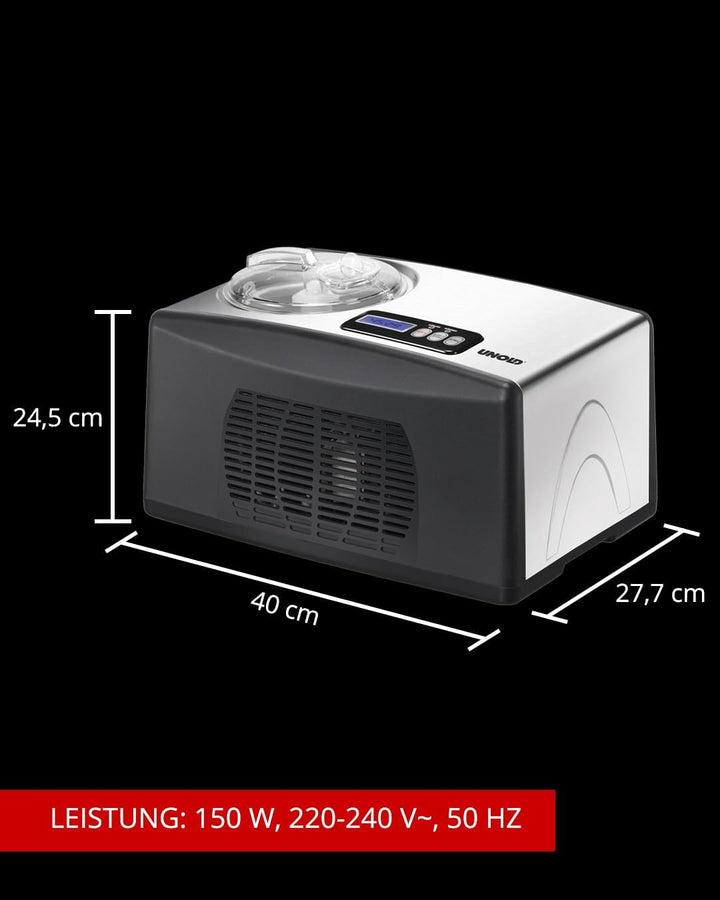 UNOLD Eismaschine Cortina, mit Kompressor, 1,5 Liter Eiscreme, 48806 Schwarz-silber
