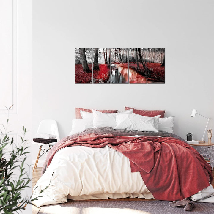 Runa Art Bild Wald Landschaft Wandbilder auf Vlies Leinwand 5 Teilig Wanddekoration Schlafzimmer Woh