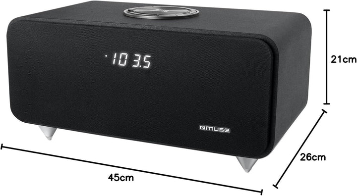 Muse M-620 BT Bluetooth-Lautsprecher mit Radio, in hochwertigem Holzgehäuse (PLL-Tuner, NFC, USB) sc