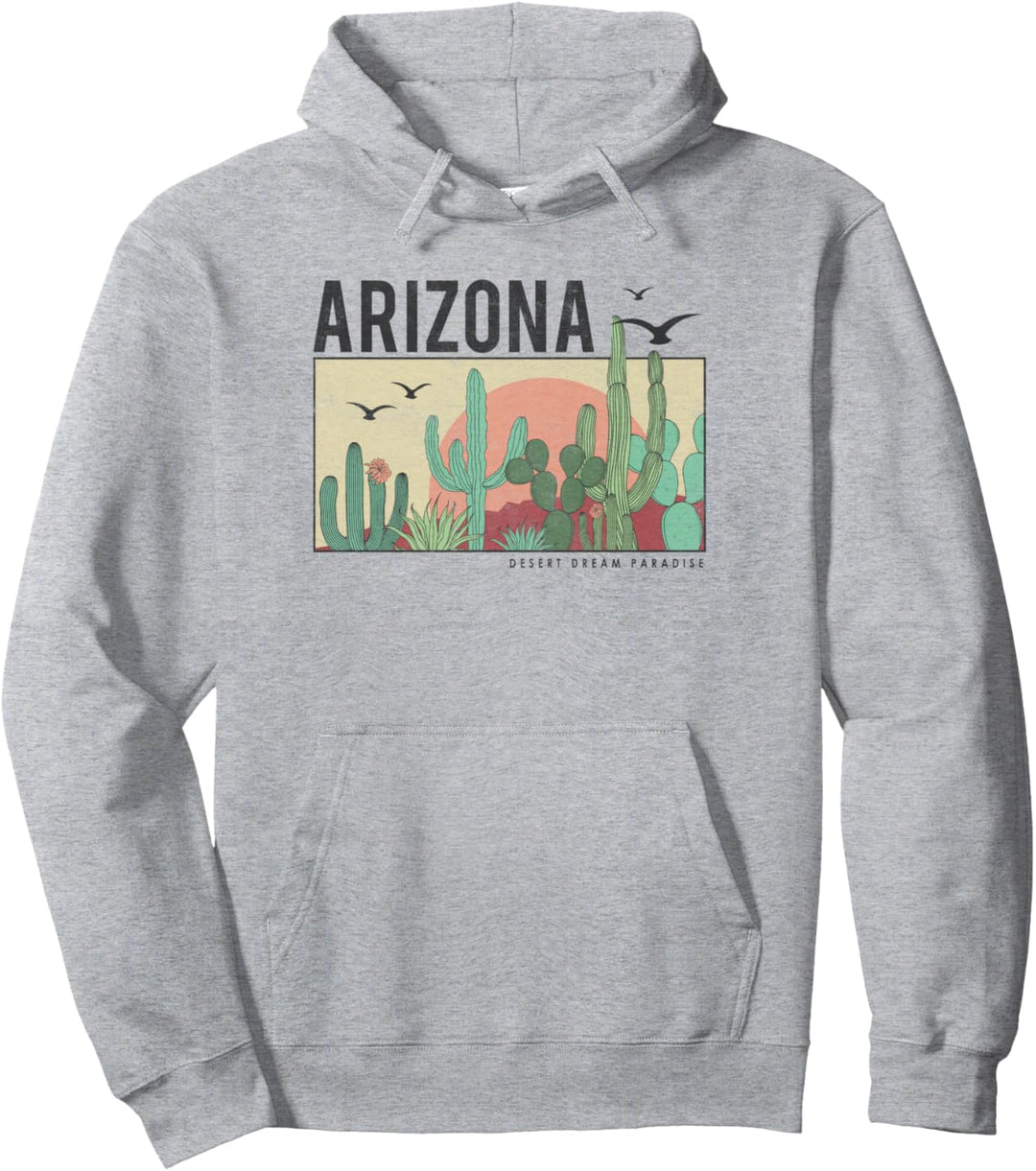Arizona Dessert Cactus Sun And Birds Scene Pullover Hoodie