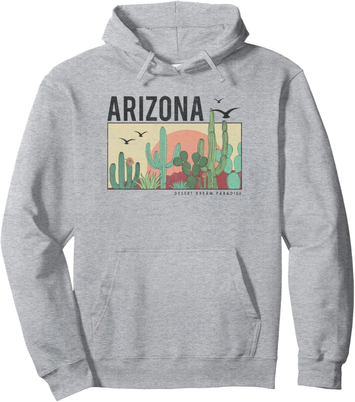 Arizona Dessert Cactus Sun And Birds Scene Pullover Hoodie