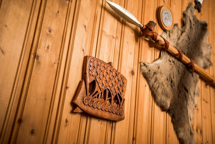 Windalf Handarbeit Wikingerboot NORTH 25 cm Vikings Wand Deko Wandrelief Holzdeko Nordmann Holz