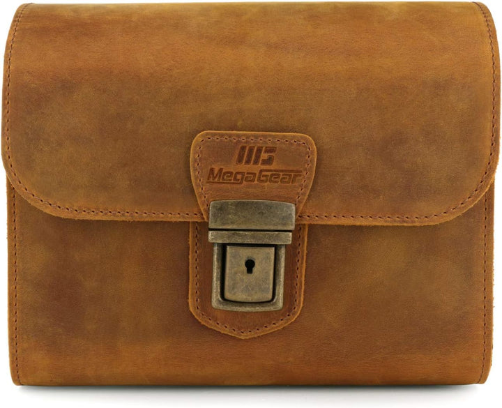 MegaGear Pebble Kameratasche - Kuriertasche aus echtem Leder für Spiegellose, Sofortbild- und DSLR K