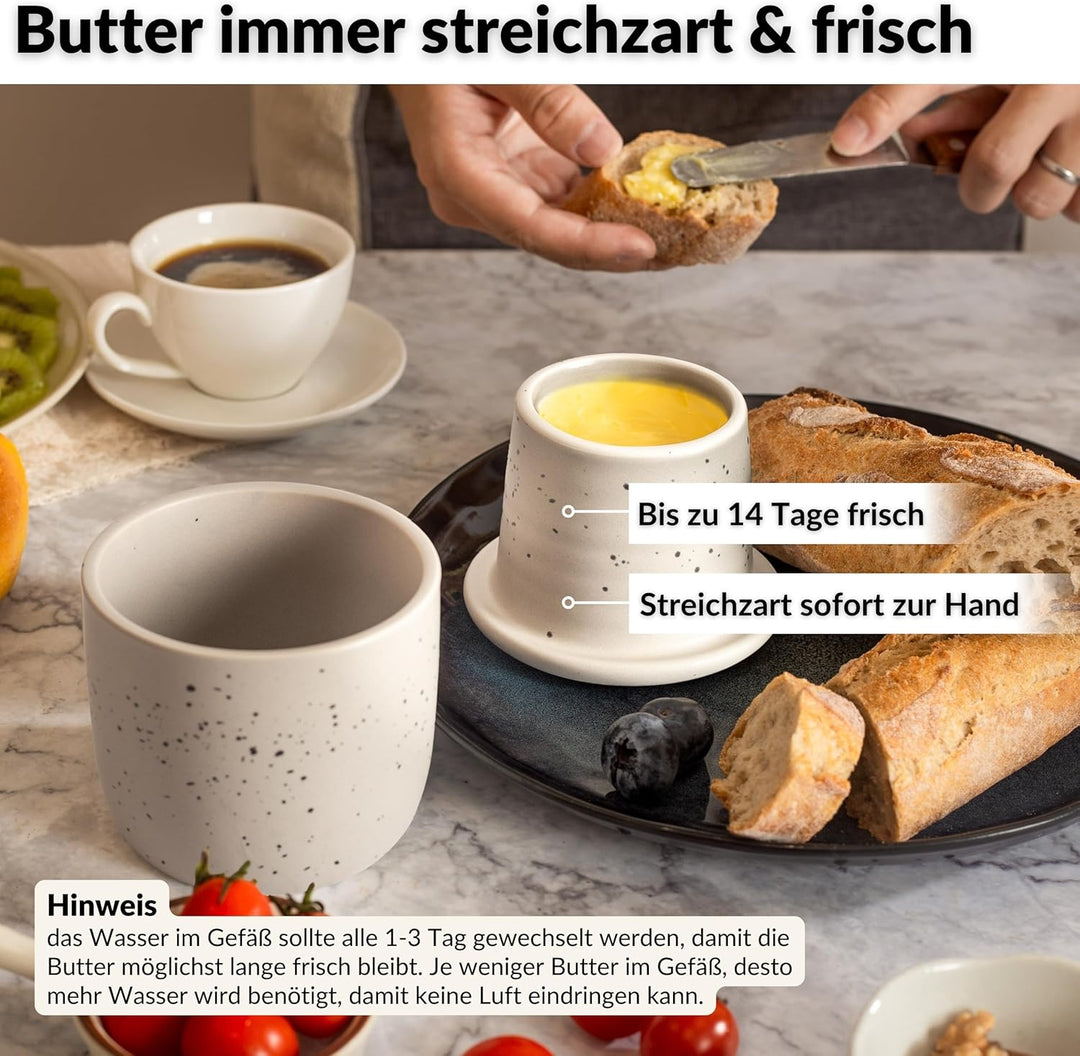 DEKAZIA® Französische Butterdose Grau Wassergekühlt | Butterglocke, Butterfass, Französischer Butter