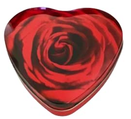 Geschenkdose Rose Love - Flache rote Dose in Herzform mit Rosenmotiv - lebensmittelecht - Herzdose,