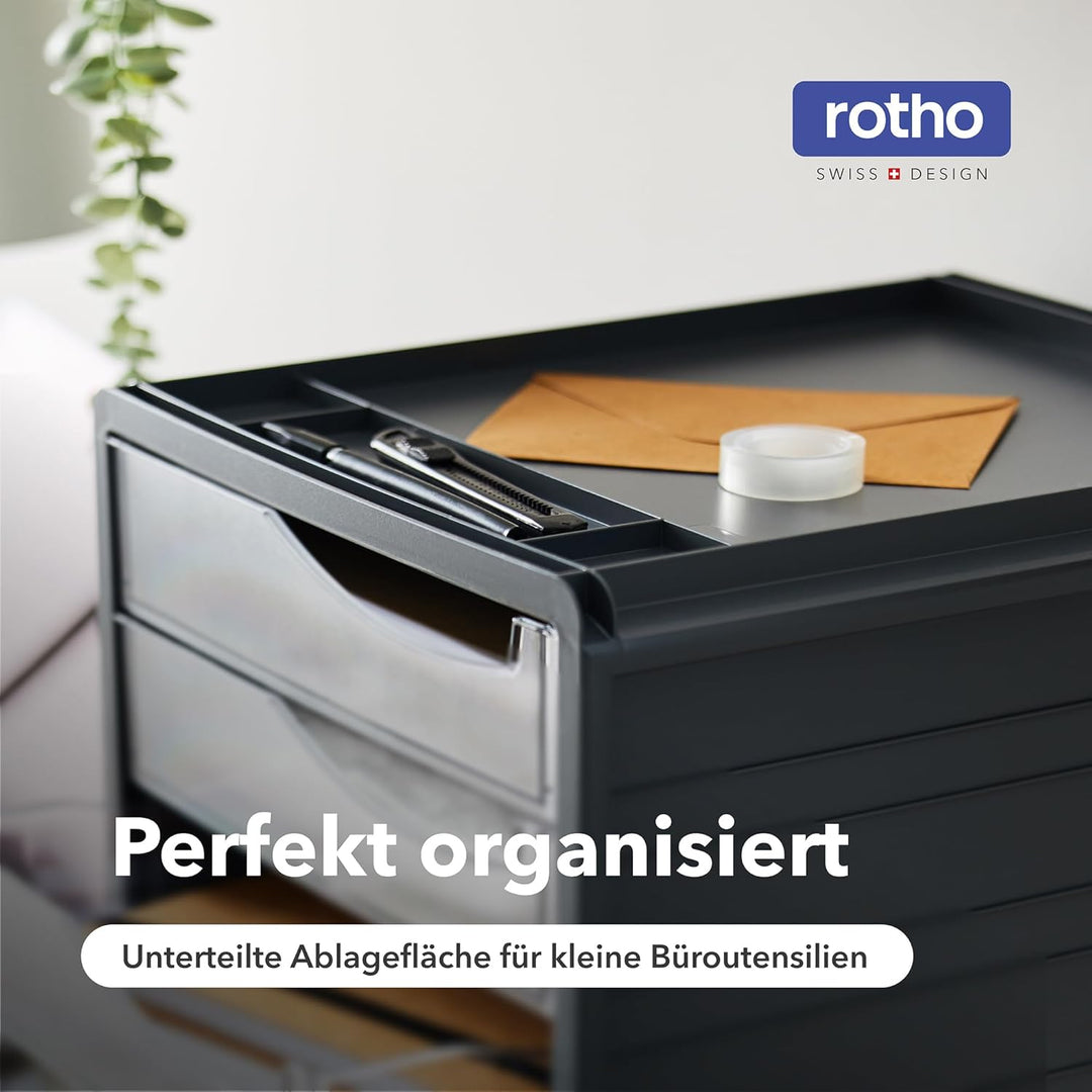 Rotho Spacemaker Schubladenbox / Bürobox mit 5 Schüben, Kunststoff (PS) BPA-frei, transparent/anthra