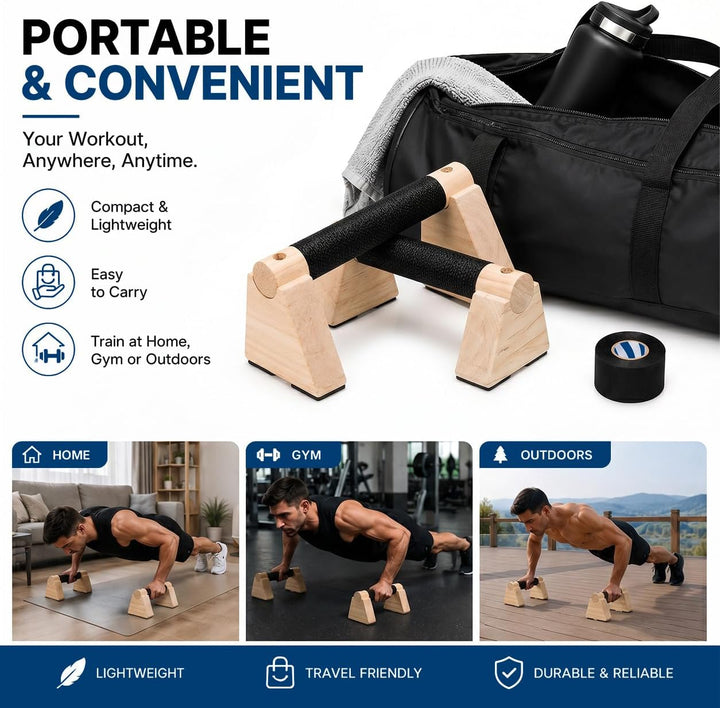 2 Stück Holz Liegestützgriffe,Calisthenics Equipment Parallettes mit Anti-Rutsch Griffband, Push Up