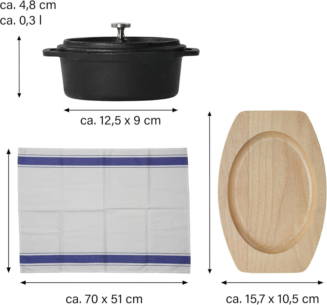 Mini Cocotte Oval 12 x 8,5 cm Gusseisen Emailliert Kleiner Topf mit Deckel Handgeschmiedeter Emaille