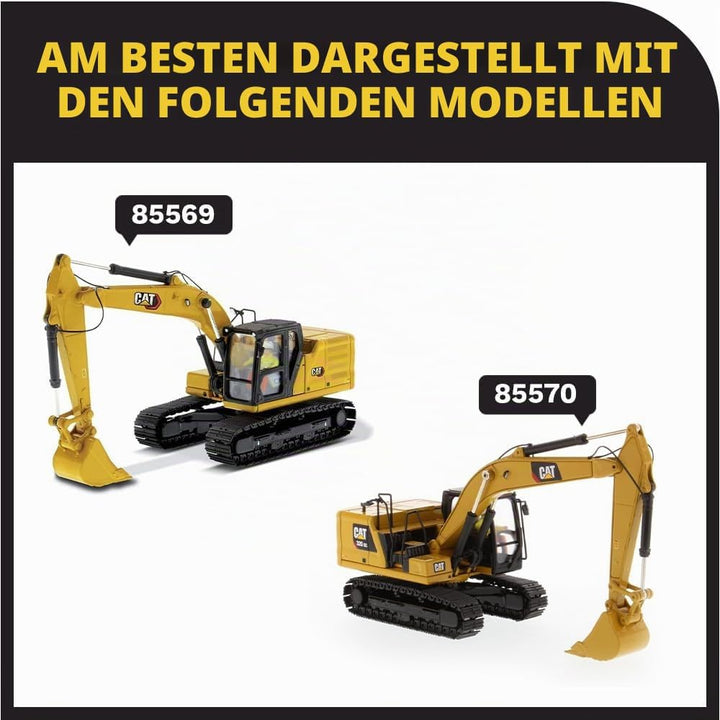 Diecast Masters 85657 - Caterpillar Bagger mit 4 Werkzeugen 323 HEX, Massstab 1:50, ca. 9,5 x 3,4 x
