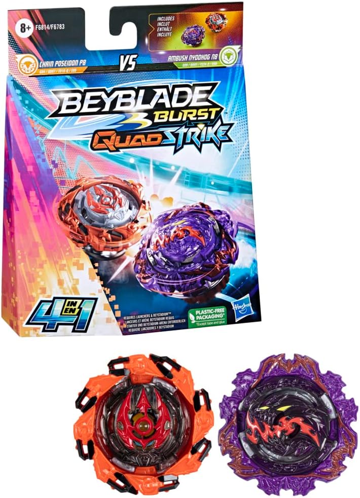 Beyblade Burst QuadStrike Dual Pack 2 x Wettkampfkreisel Ambush Nyddhog N8 und Chain Poseidon P8 Amb