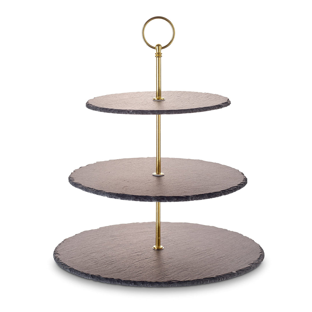 ECHTWERK EW-ET-1782G Etagere-/ Servier-Ablage für Gebäck, Obst, Käse und Dessert aus Naturschiefer m