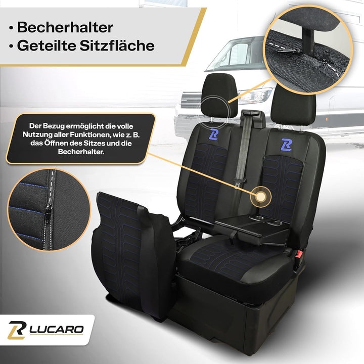 LUCARO Sitzbezüge Auto Tornado für Ford Transit 2013 und Später - Sitzbezug Set 1+2 - Grau - Auto Zu