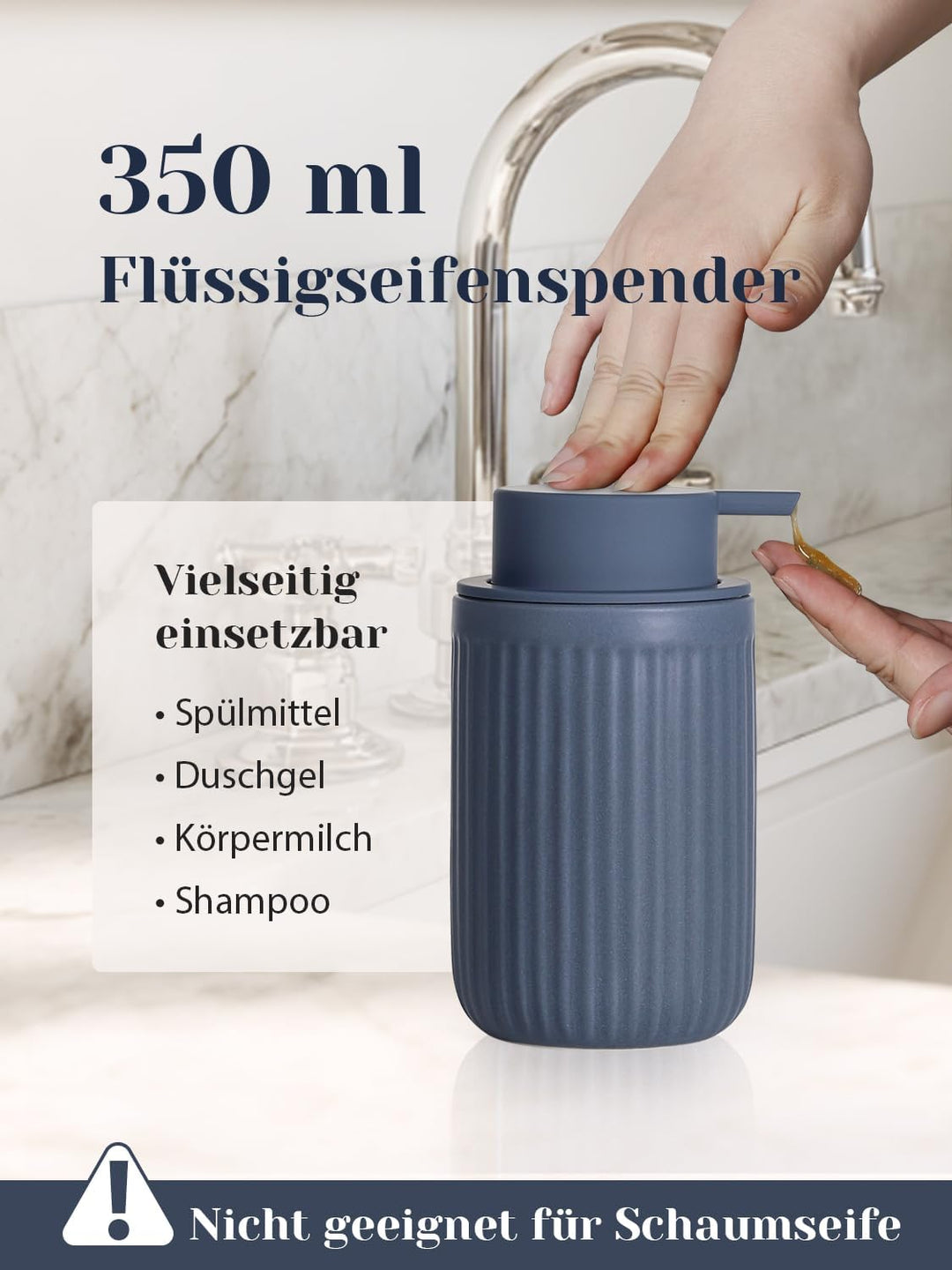 Badezimmer Set Blau, 4-teilig Keramik Bad Zubehör - 350 ml Seifenspender, Zahnputzbecher, Seifenscha