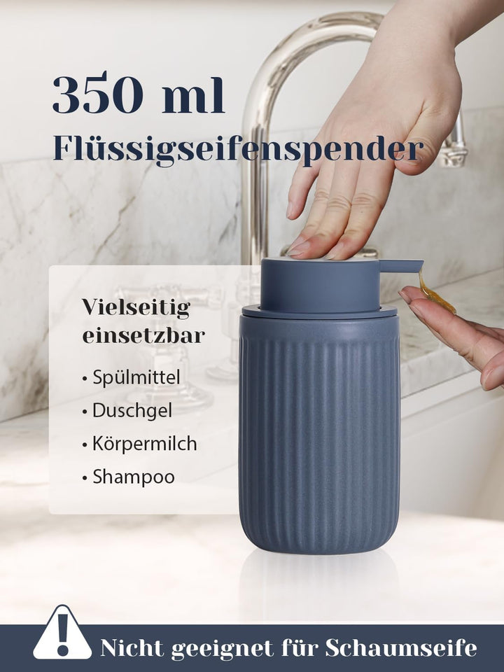 Badezimmer Set Blau, 4-teilig Keramik Bad Zubehör - 350 ml Seifenspender, Zahnputzbecher, Seifenscha