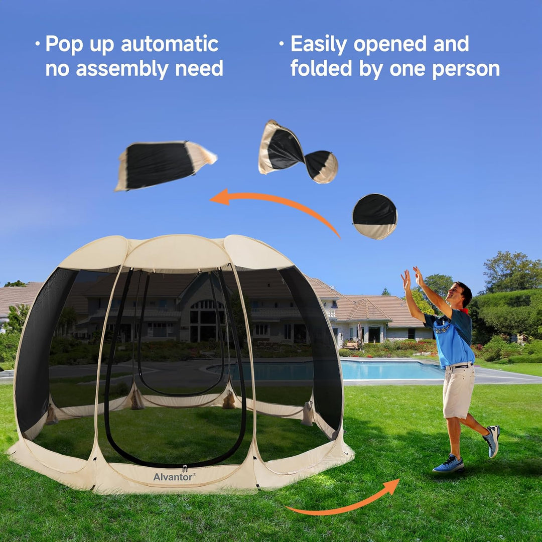 Alvantor Pavillon Screen House für 6, 10, 15 Personen, Pop-Up-Iglu-Zelt mit Moskitonetz an den Seite