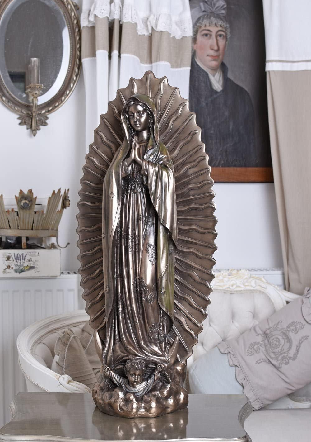 Palazzo Int Madonna Statue 70cm Keramikmasse mit Bronzeschicht Kirchenfigur Frau von Guadalupe Shabb