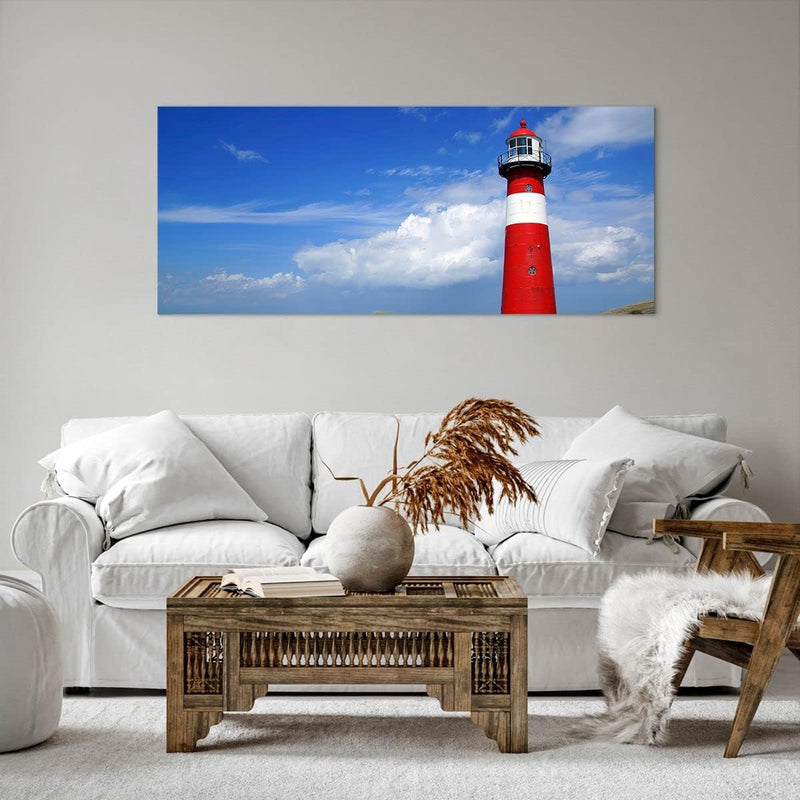 Wandbilder Dekoration Wohnzimmer Turm Leuchtturm Ozean Ufer Panorama Bilder auf Leinwand 120x50cm Le