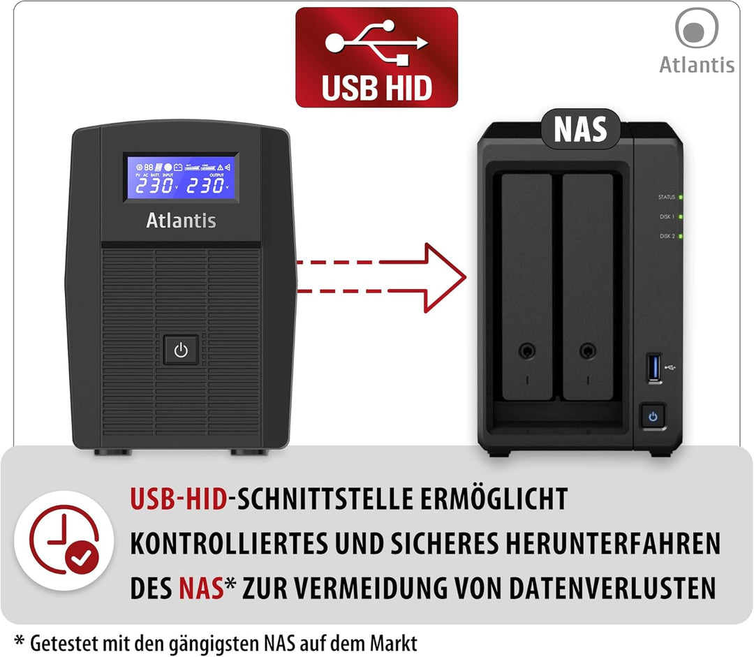 Atlantis A03-HP1003 Kontinuitätsgruppe Sinuswelle Pure 800VA 480W Line Interactive, LCD-Display, USB