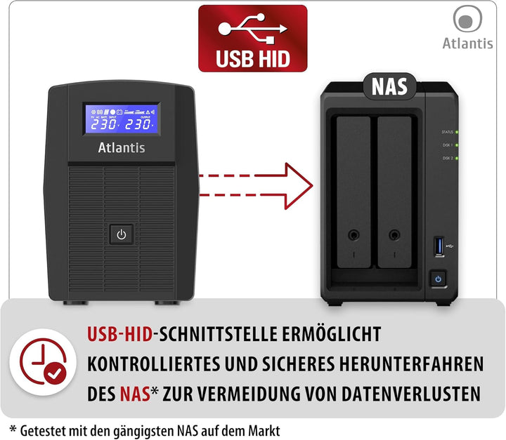 Atlantis A03-HP1003 Kontinuitätsgruppe Sinuswelle Pure 800VA 480W Line Interactive, LCD-Display, USB