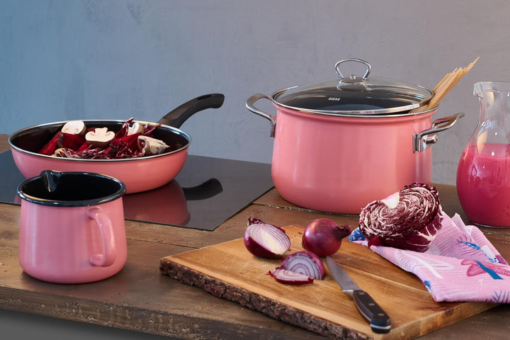 Riess, 0042-114, Emailllepfanne Ø 24cm, Classic, PINK, Rosa, Volumen (empf.): 1,5 Liter, Herstellung